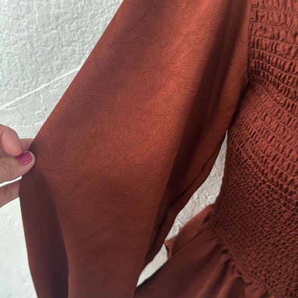 MINE Women’s Rust Smocked Peplum Long Sleeve Top Size S EUC - Picture 5 of 16